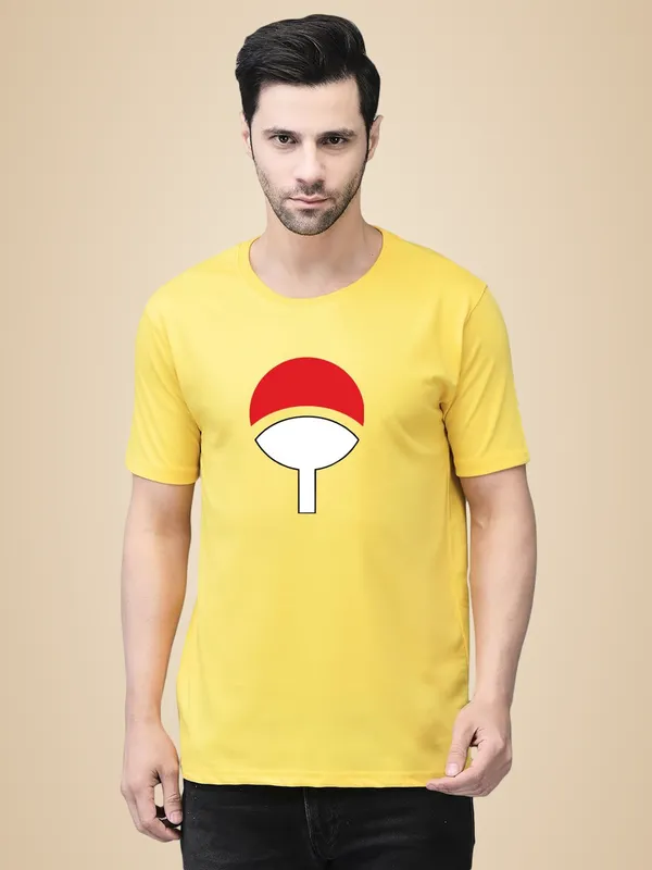 Yellow_Cotton_Printed_Crew_Neck_Half_Sleeve_T-Shirt_For_Men