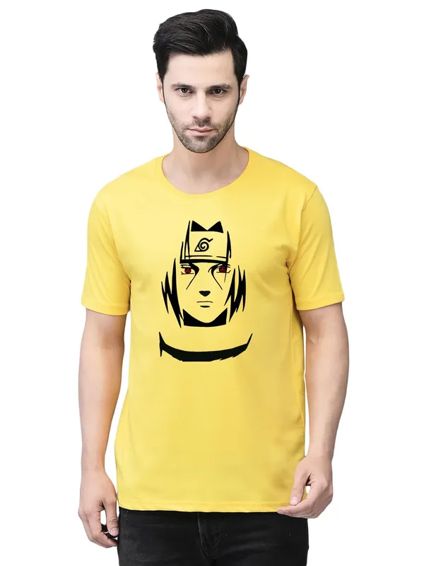 Yellow_Cotton_Printed_Crew_Neck_Half_Sleeve_T-Shirt_For_Men