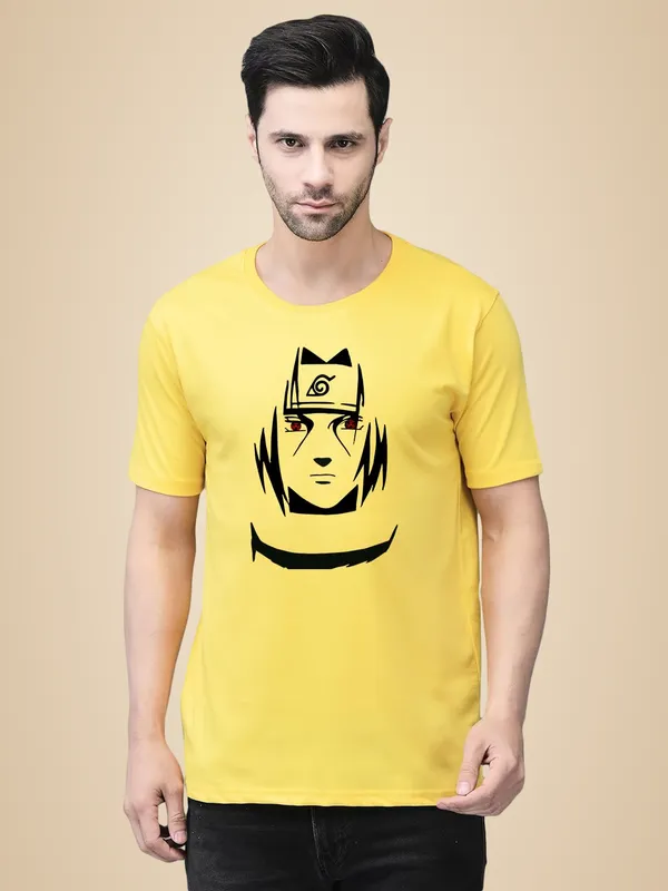 Yellow_Cotton_Printed_Crew_Neck_Half_Sleeve_T-Shirt_For_Men