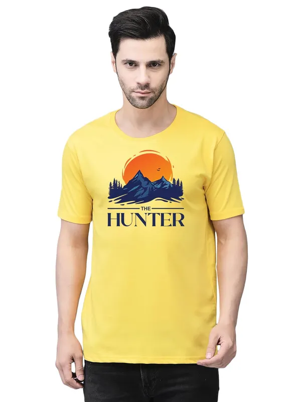 Yellow_Cotton_Printed_Crew_Neck_Half_Sleeve_T-Shirt_For_Men