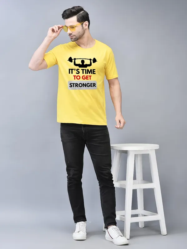 Yellow_Cotton_Printed_Crew_Neck_Half_Sleeve_T-Shirt_For_Men