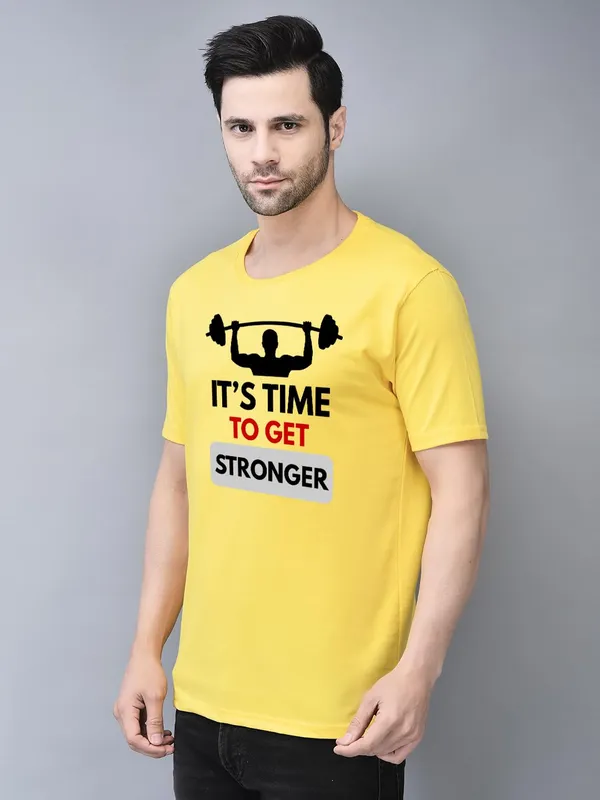 Yellow_Cotton_Printed_Crew_Neck_Half_Sleeve_T-Shirt_For_Men