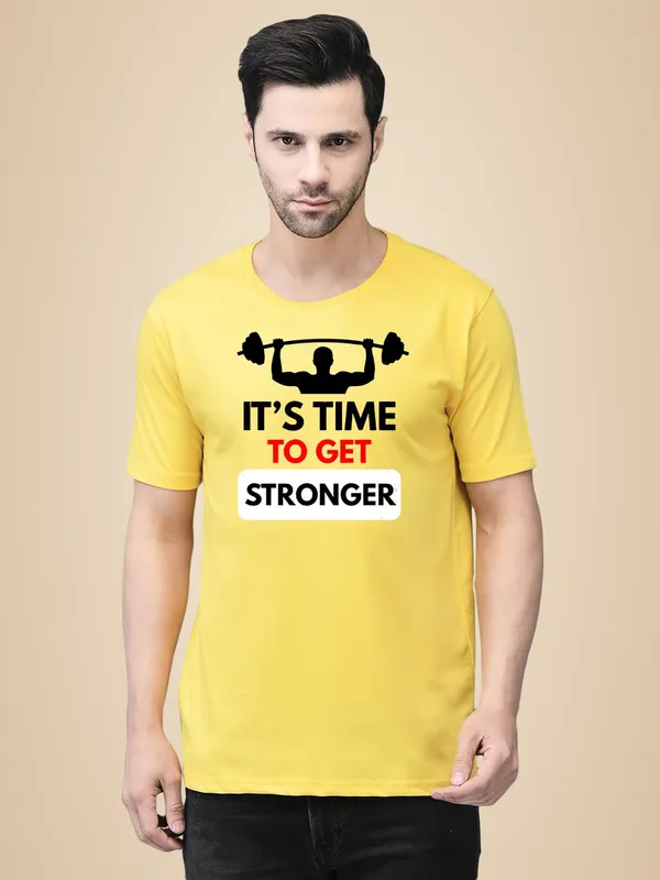 Yellow_Cotton_Printed_Crew_Neck_Half_Sleeve_T-Shirt_For_Men
