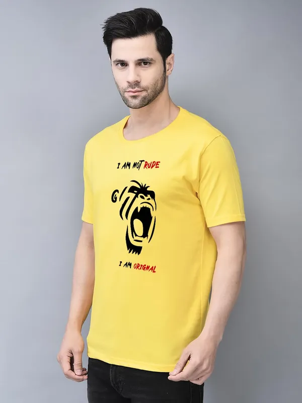 Yellow_Cotton_Printed_Crew_Neck_Half_Sleeve_T-Shirt_For_Men