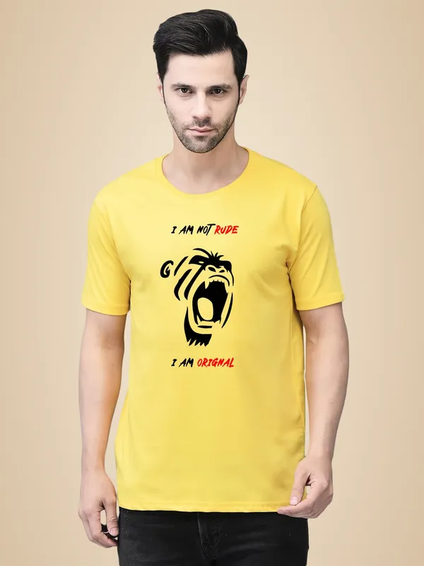Yellow_Cotton_Printed_Crew_Neck_Half_Sleeve_T-Shirt_For_Men