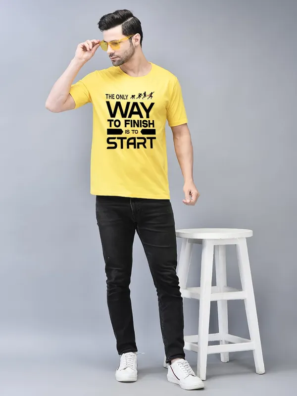 Yellow_Cotton_Printed_Crew_Neck_Half_Sleeve_T-Shirt_For_Men