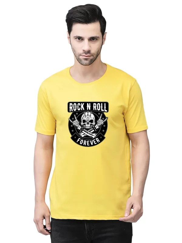 Yellow_Cotton_Printed_Crew_Neck_Half_Sleeve_T-Shirt_For_Men