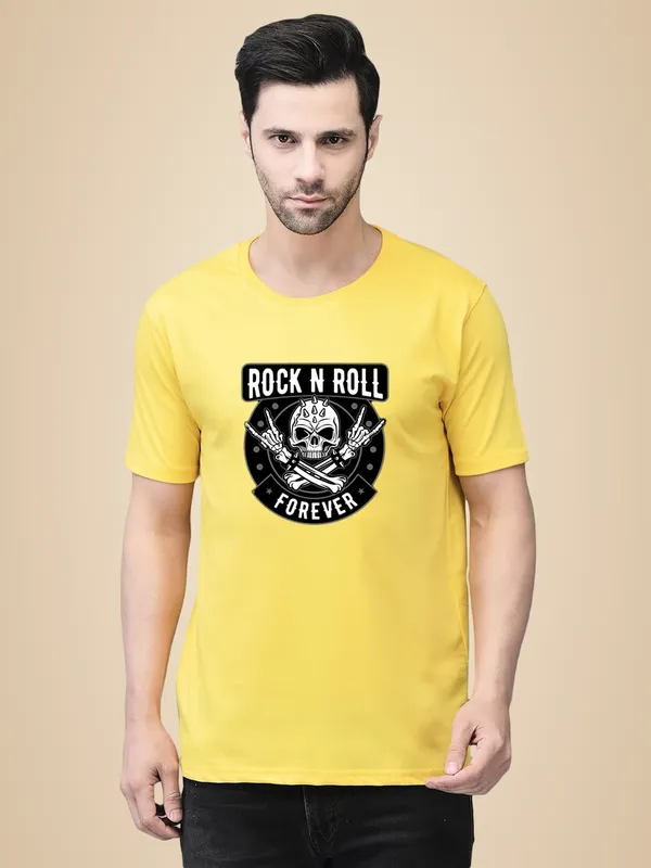 Yellow_Cotton_Printed_Crew_Neck_Half_Sleeve_T-Shirt_For_Men