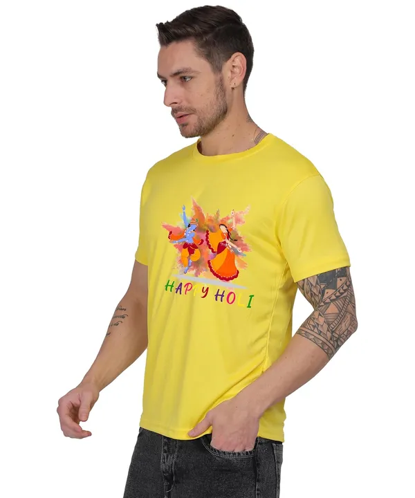 Yellow_Cotton_Printed_Crew_Neck_Half_Sleeve_T-Shirt_For_Men