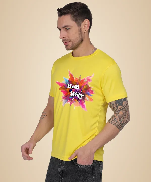 Yellow_Cotton_Printed_Crew_Neck_Half_Sleeve_T-Shirt_For_Men
