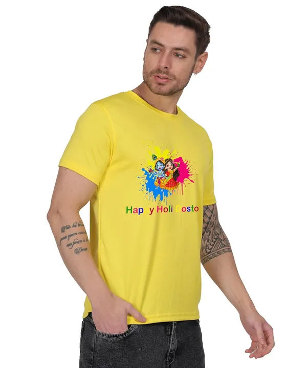 Yellow_Cotton_Printed_Crew_Neck_Half_Sleeve_T-Shirt_For_Men