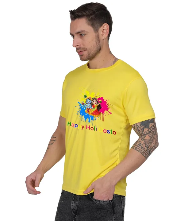 Yellow_Cotton_Printed_Crew_Neck_Half_Sleeve_T-Shirt_For_Men
