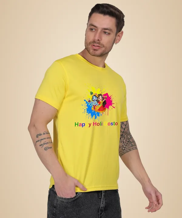 Yellow_Cotton_Printed_Crew_Neck_Half_Sleeve_T-Shirt_For_Men