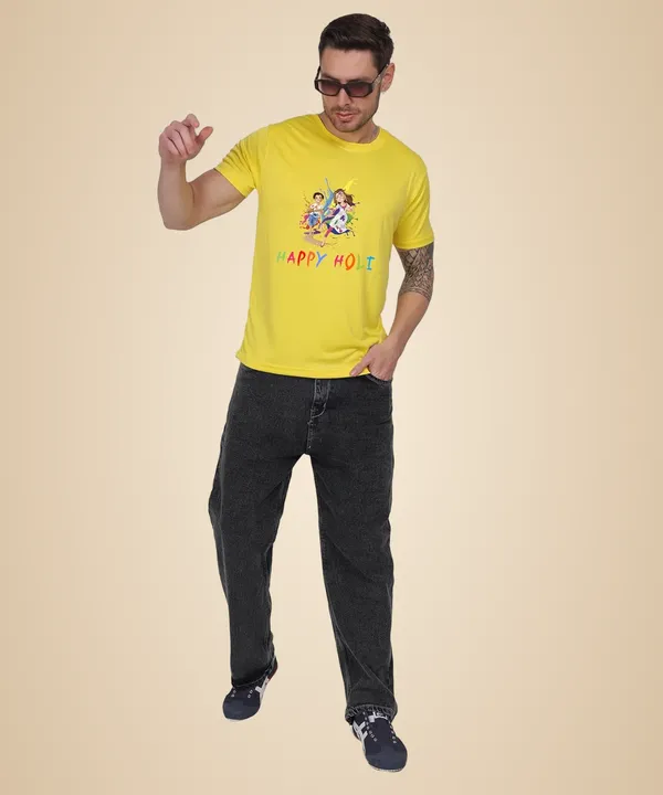 Yellow_Cotton_Printed_Crew_Neck_Half_Sleeve_T-Shirt_For_Men