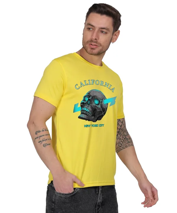 Yellow_Cotton_Printed_Crew_Neck_Half_Sleeve_T-Shirt_For_Men