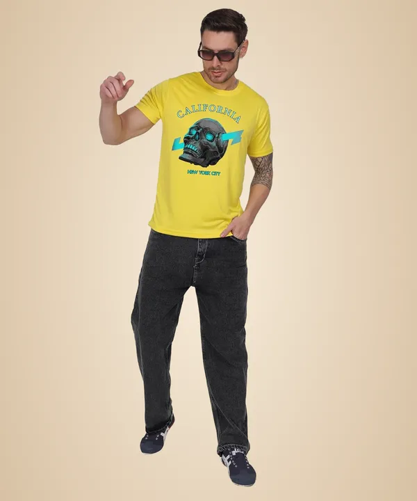 Yellow_Cotton_Printed_Crew_Neck_Half_Sleeve_T-Shirt_For_Men