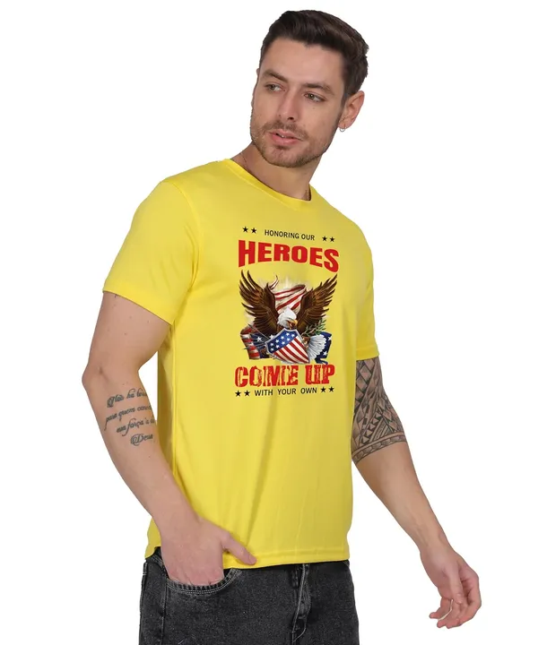 Yellow_Cotton_Printed_Crew_Neck_Half_Sleeve_T-Shirt_For_Men