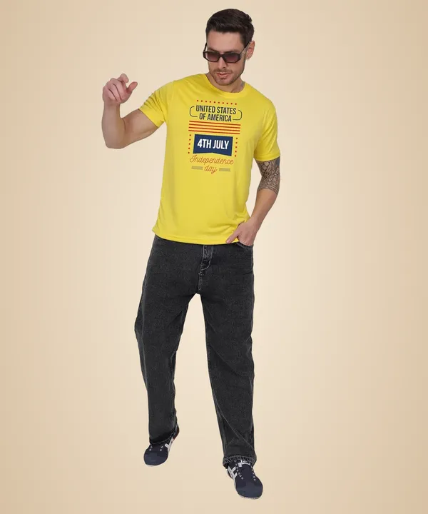 Yellow_Cotton_Printed_Crew_Neck_Half_Sleeve_T-Shirt_For_Men