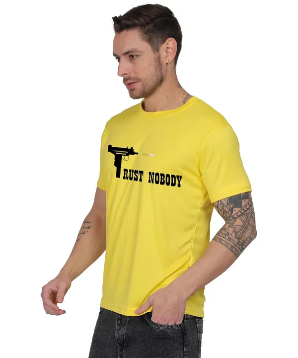Yellow_Cotton_Printed_Crew_Neck_Half_Sleeve_T-Shirt_For_Men