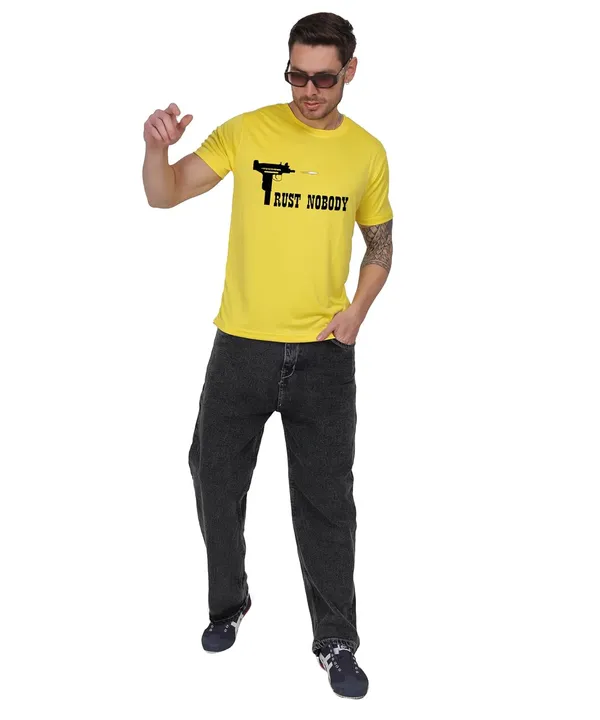 Yellow_Cotton_Printed_Crew_Neck_Half_Sleeve_T-Shirt_For_Men