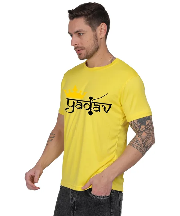 Yellow_Cotton_Printed_Crew_Neck_Half_Sleeve_T-Shirt_For_Men
