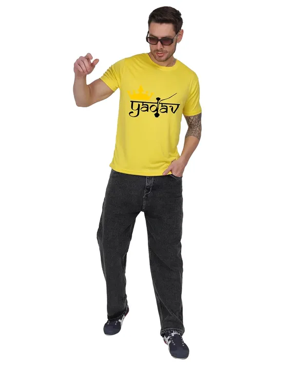 Yellow_Cotton_Printed_Crew_Neck_Half_Sleeve_T-Shirt_For_Men