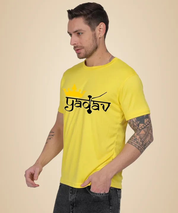 Yellow_Cotton_Printed_Crew_Neck_Half_Sleeve_T-Shirt_For_Men
