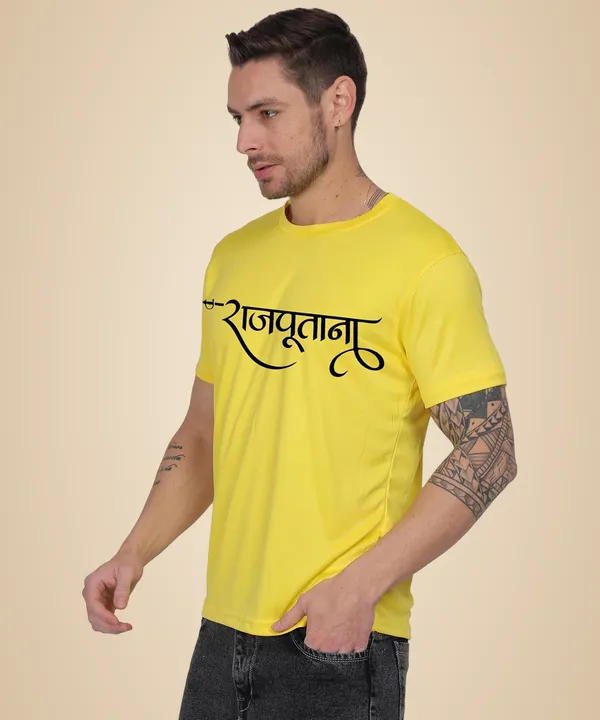 Yellow_Cotton_Printed_Crew_Neck_Half_Sleeve_T-Shirt_For_Men