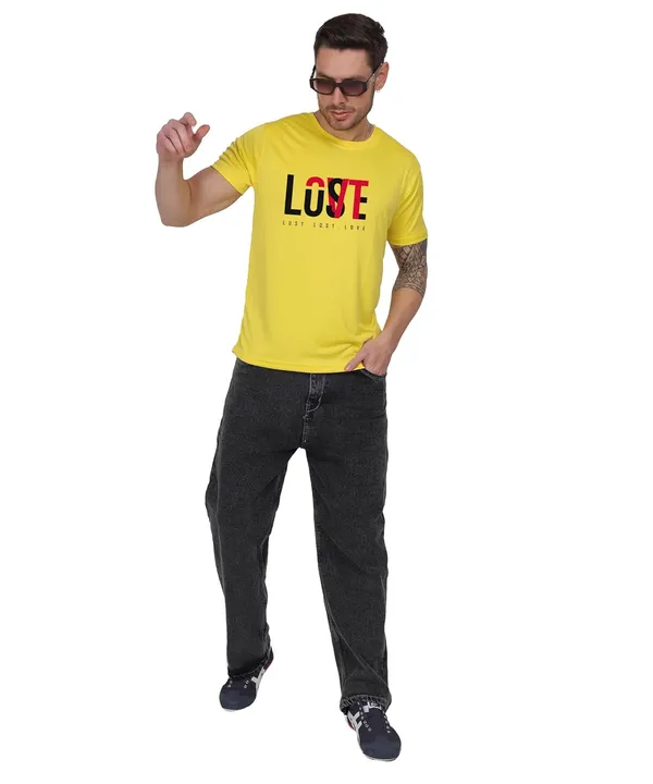 Yellow_Cotton_Printed_Crew_Neck_Half_Sleeve_T-Shirt_For_Men