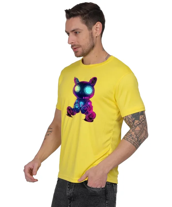 Yellow_Cotton_Printed_Crew_Neck_Half_Sleeve_T-Shirt_For_Men