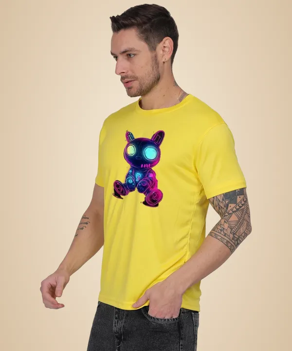 Yellow_Cotton_Printed_Crew_Neck_Half_Sleeve_T-Shirt_For_Men