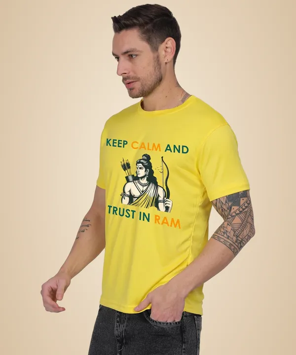 Yellow_Cotton_Printed_Crew_Neck_Half_Sleeve_T-Shirt_For_Men