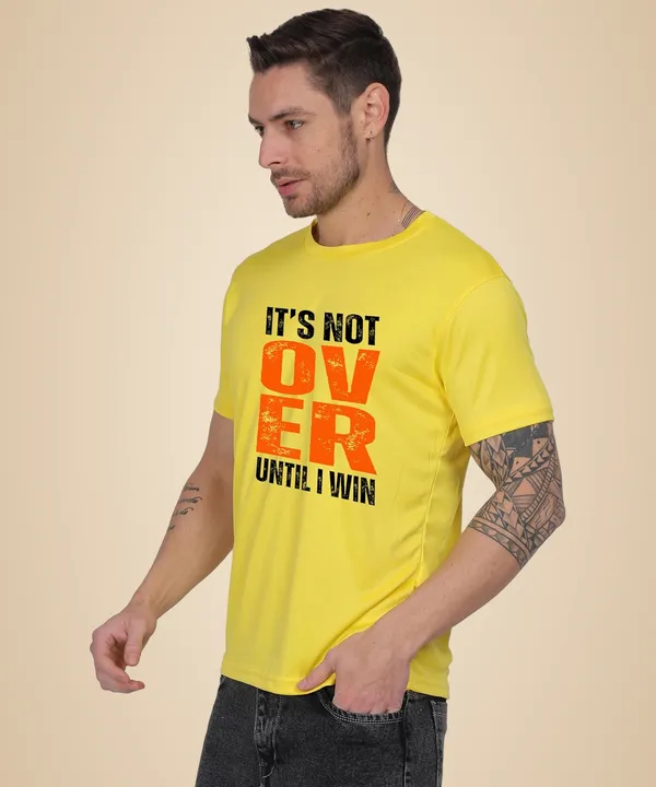 Yellow_Cotton_Printed_Crew_Neck_Half_Sleeve_T-Shirt_For_Men