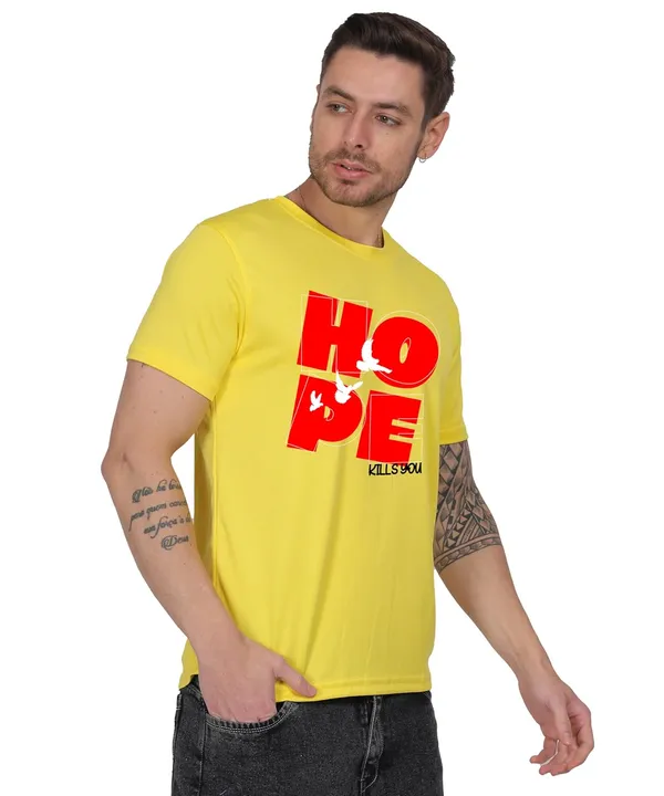Yellow_Cotton_Printed_Crew_Neck_Half_Sleeve_T-Shirt_For_Men