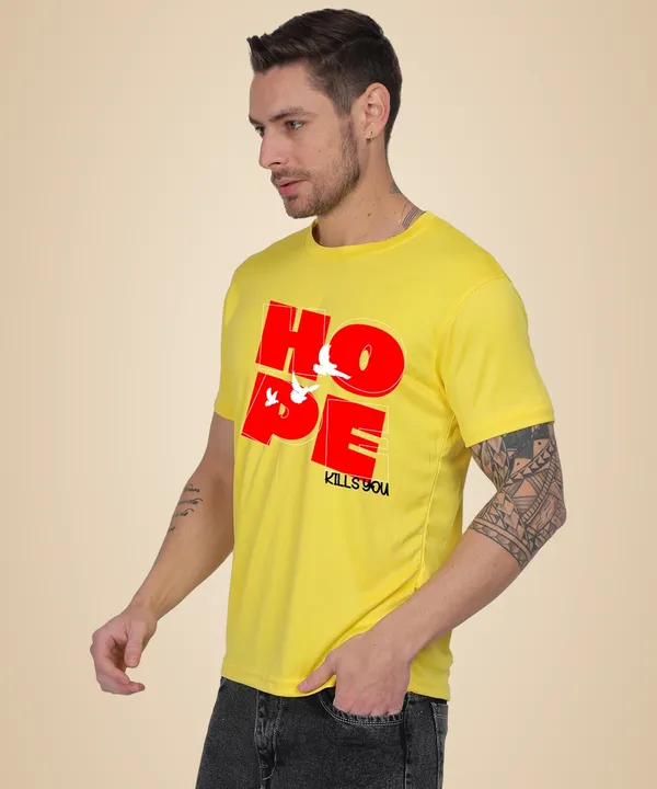 Yellow_Cotton_Printed_Crew_Neck_Half_Sleeve_T-Shirt_For_Men
