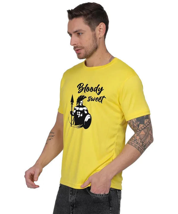 Yellow_Cotton_Printed_Crew_Neck_Half_Sleeve_T-Shirt_For_Men