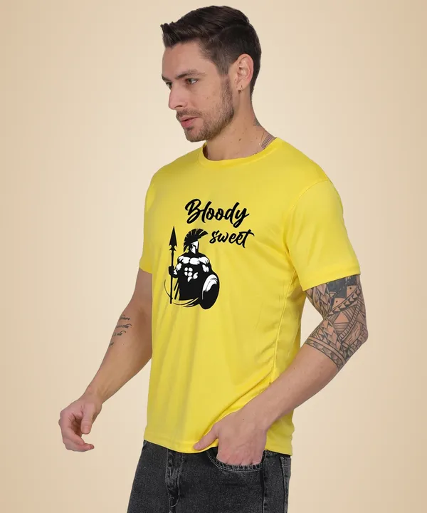Yellow_Cotton_Printed_Crew_Neck_Half_Sleeve_T-Shirt_For_Men