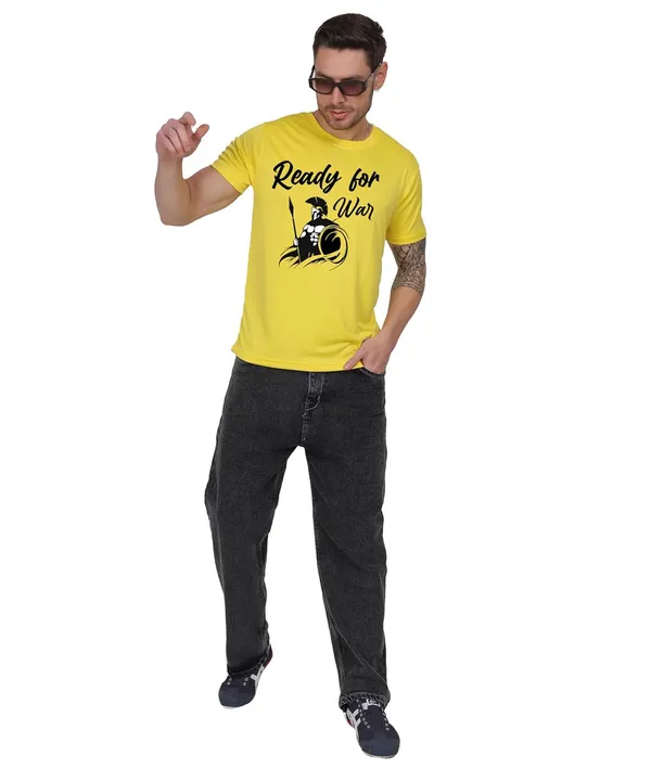 Yellow_Cotton_Printed_Crew_Neck_Half_Sleeve_T-Shirt_For_Men