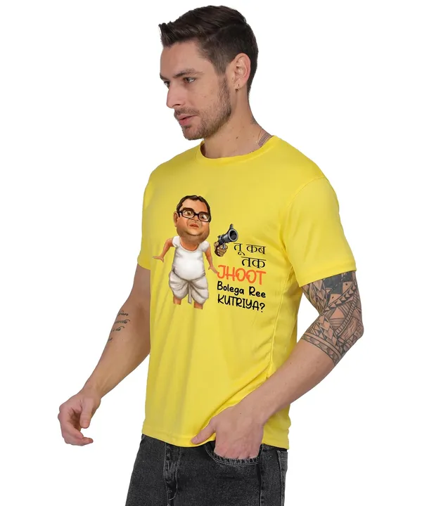 Yellow_Cotton_Printed_Crew_Neck_Half_Sleeve_T-Shirt_For_Men