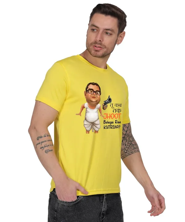 Yellow_Cotton_Printed_Crew_Neck_Half_Sleeve_T-Shirt_For_Men