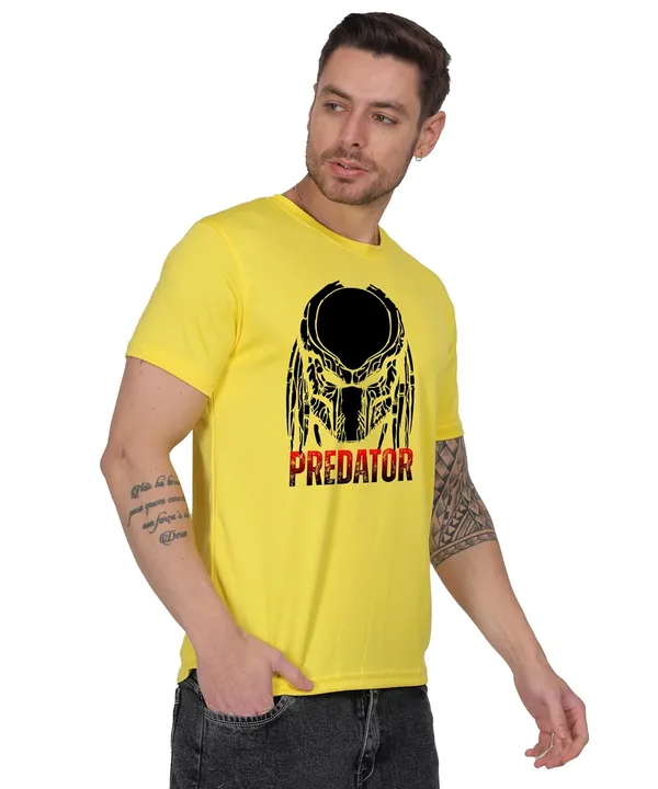 Yellow_Cotton_Printed_Crew_Neck_Half_Sleeve_T-Shirt_For_Men
