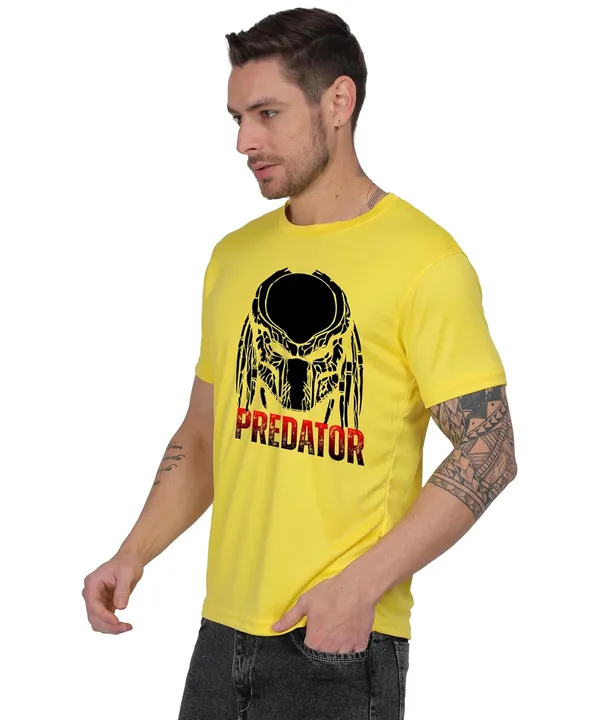 Yellow_Cotton_Printed_Crew_Neck_Half_Sleeve_T-Shirt_For_Men