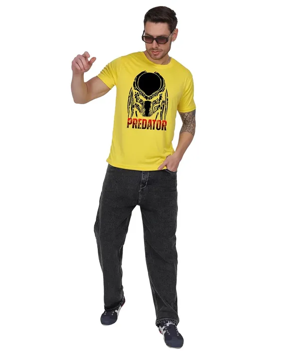 Yellow_Cotton_Printed_Crew_Neck_Half_Sleeve_T-Shirt_For_Men