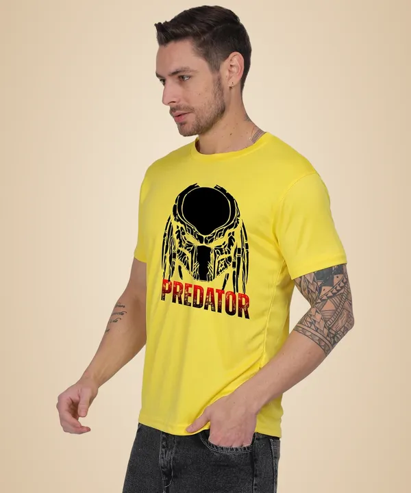 Yellow_Cotton_Printed_Crew_Neck_Half_Sleeve_T-Shirt_For_Men