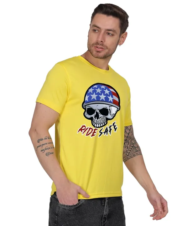 Yellow_Cotton_Printed_Crew_Neck_Half_Sleeve_T-Shirt_For_Men