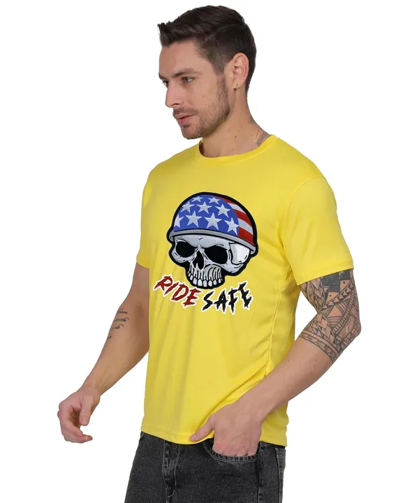 Yellow_Cotton_Printed_Crew_Neck_Half_Sleeve_T-Shirt_For_Men