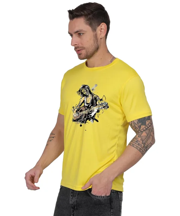 Yellow_Cotton_Printed_Crew_Neck_Half_Sleeve_T-Shirt_For_Men