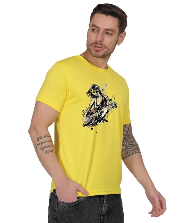 Yellow_Cotton_Printed_Crew_Neck_Half_Sleeve_T-Shirt_For_Men