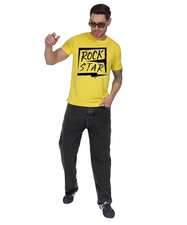 Yellow_Cotton_Printed_Crew_Neck_Half_Sleeve_T-Shirt_For_Men