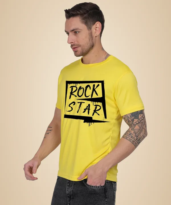 Yellow_Cotton_Printed_Crew_Neck_Half_Sleeve_T-Shirt_For_Men